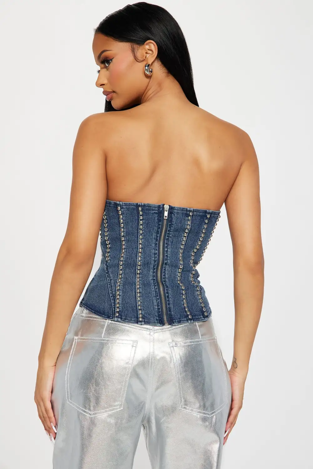 No Need For Talks Denim Corset Top - Medium Wash