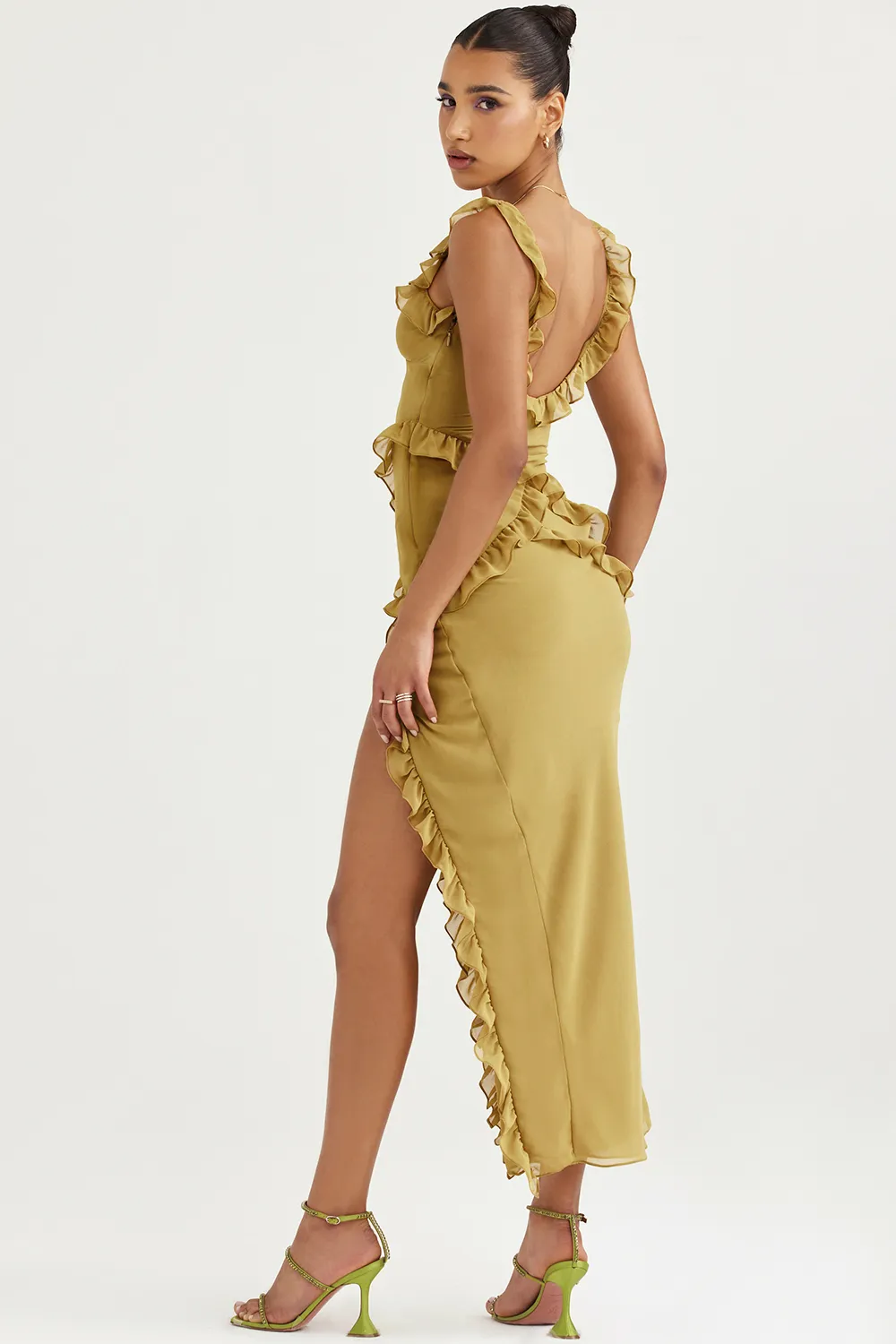 FLAME ORANGE RUFFLE MAXI DRESS