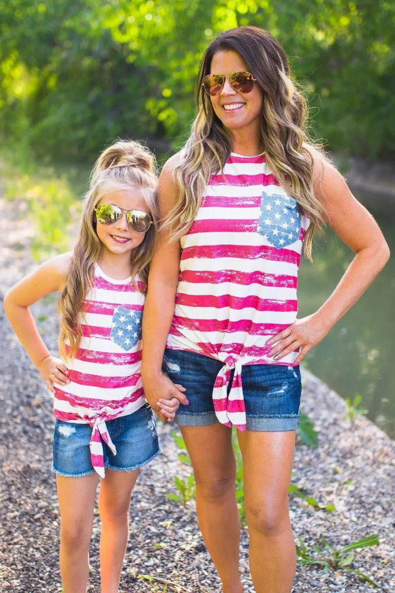 Mom & Me - Distressed Flag Tie Tank