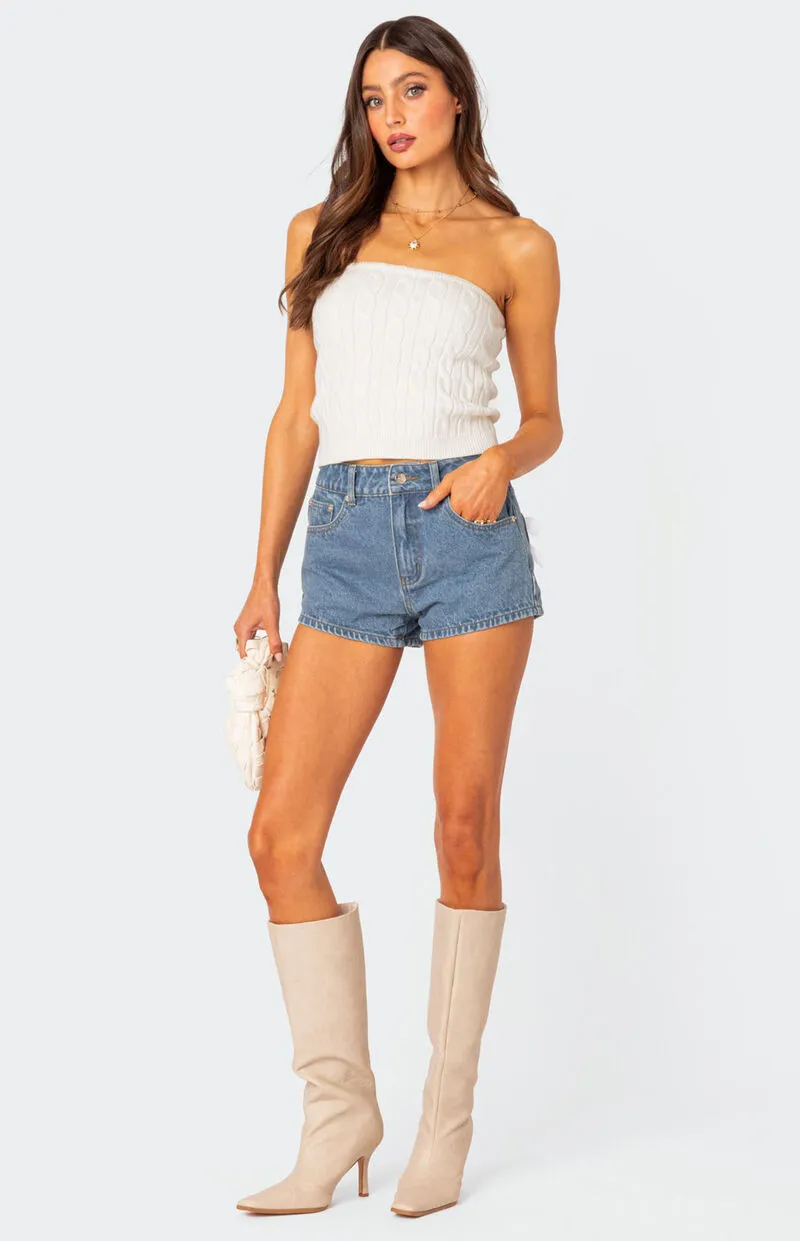 Edikted Bow Pocket Washed Denim Shorts