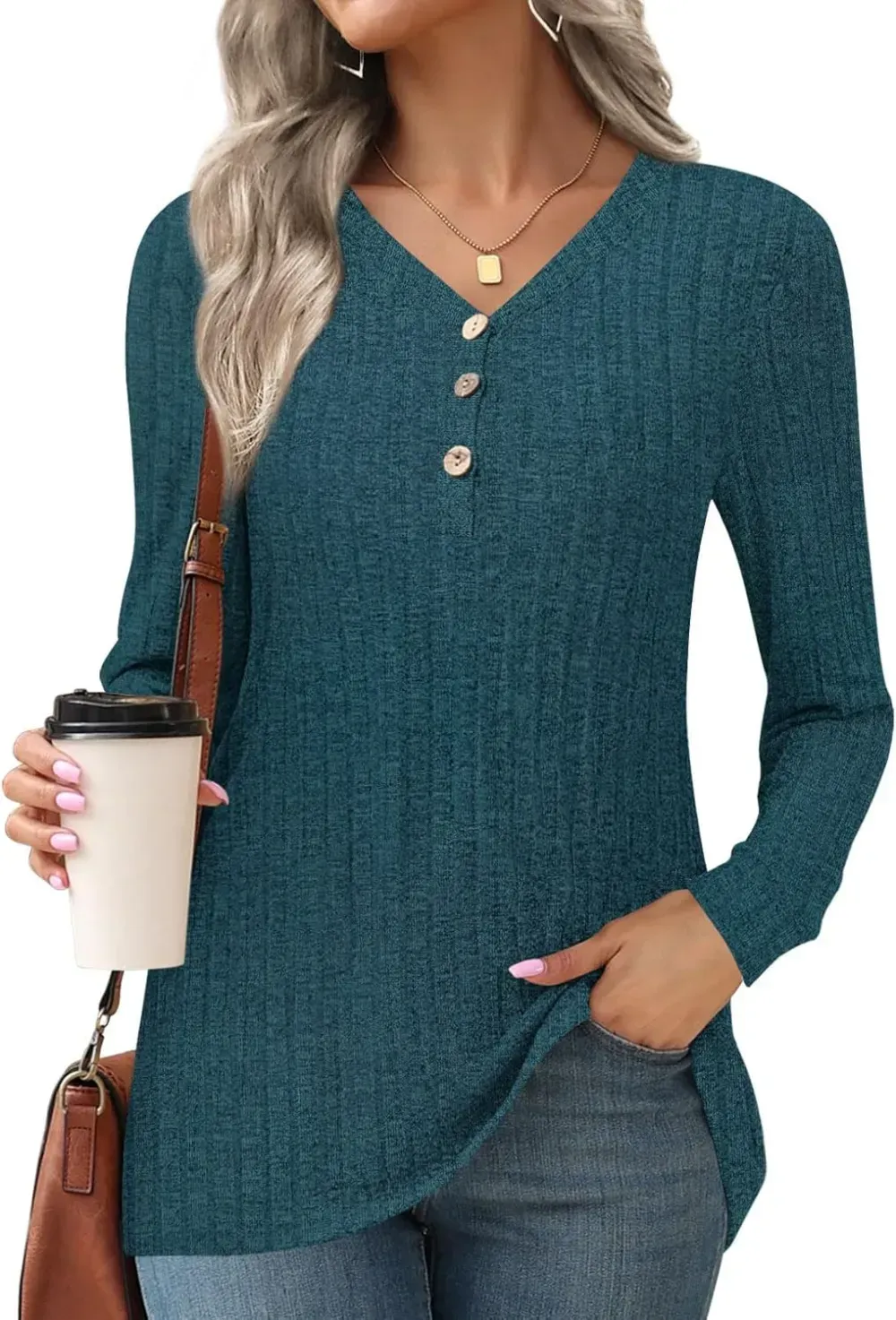 HOTGIFT Womens 2024 Fall Winter Tunic Tops Long Sleeve Casual T-Shirts Soft Comfy Stripe Blouse Lightweight