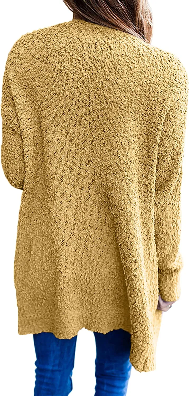 Women's Long Sleeve Soft Chunky Knit Sweater Open Front Cardigans Outwear Coat