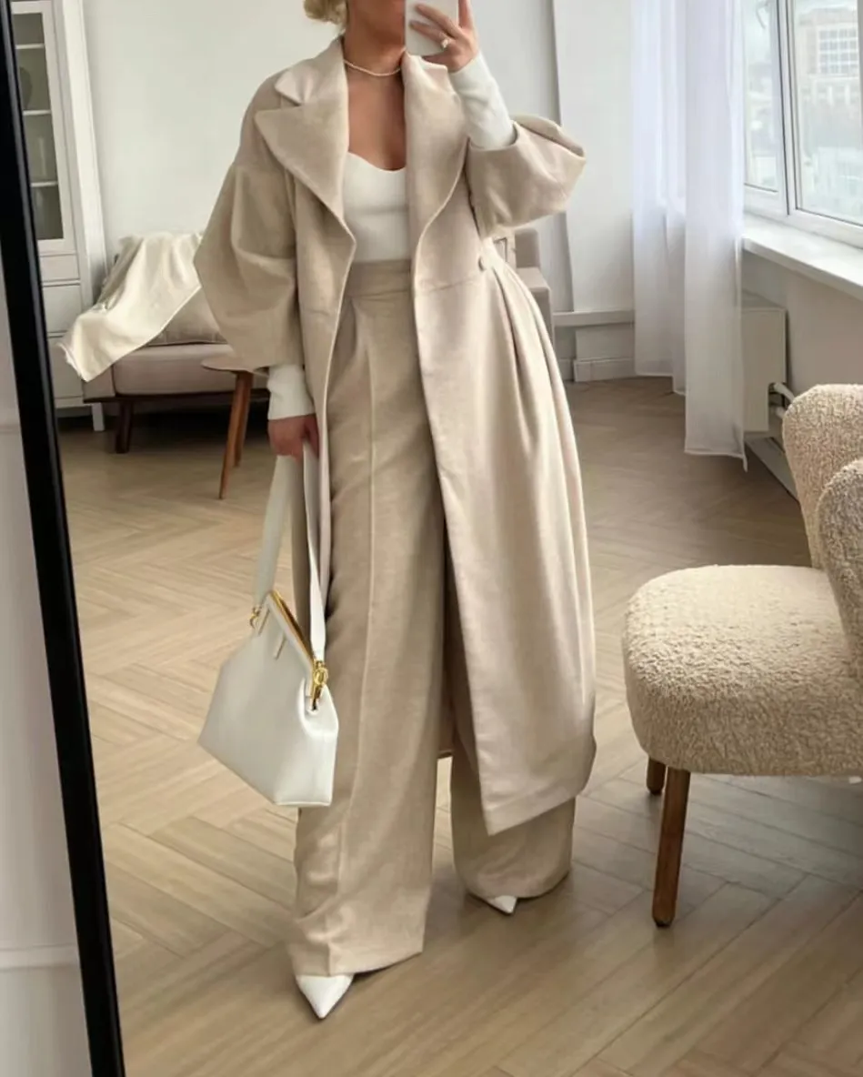 Retro Court Style Lantern Sleeve Large Lapel Long Coat