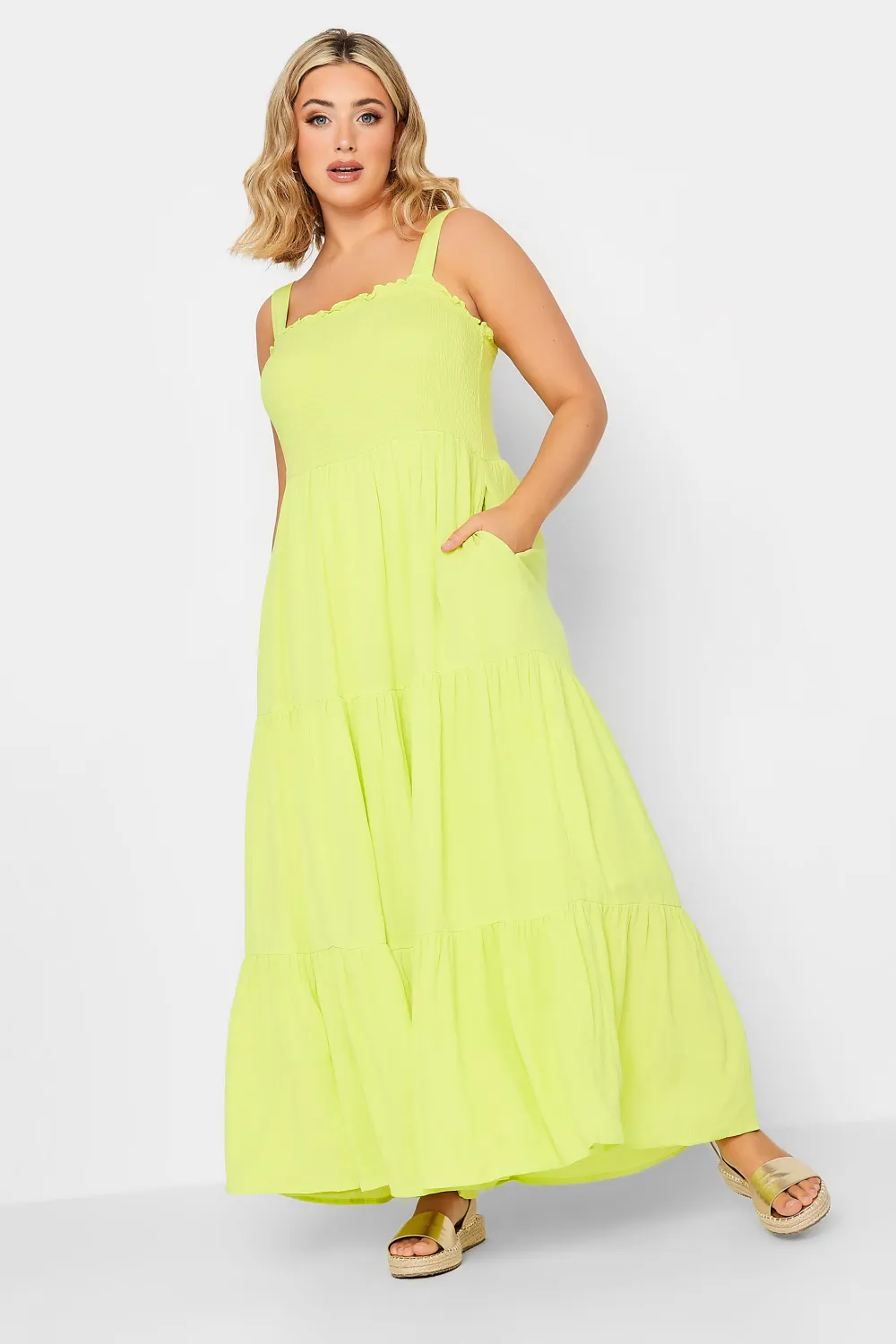 YOURS Curve Lime Green Shirred Strappy Sundress