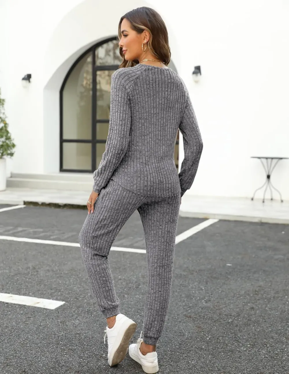 Two Piece Outfits for Women Lounge Sets Button Down Sweatshirt Sweatpants Sweatsuits Set with Pockets