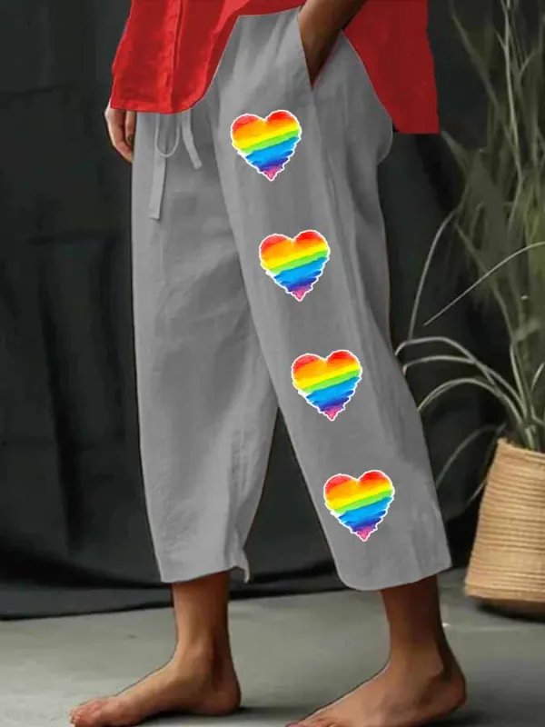 Women'S Proud Moon Rainbow-Colored Heart-Shaped Printed Pants
