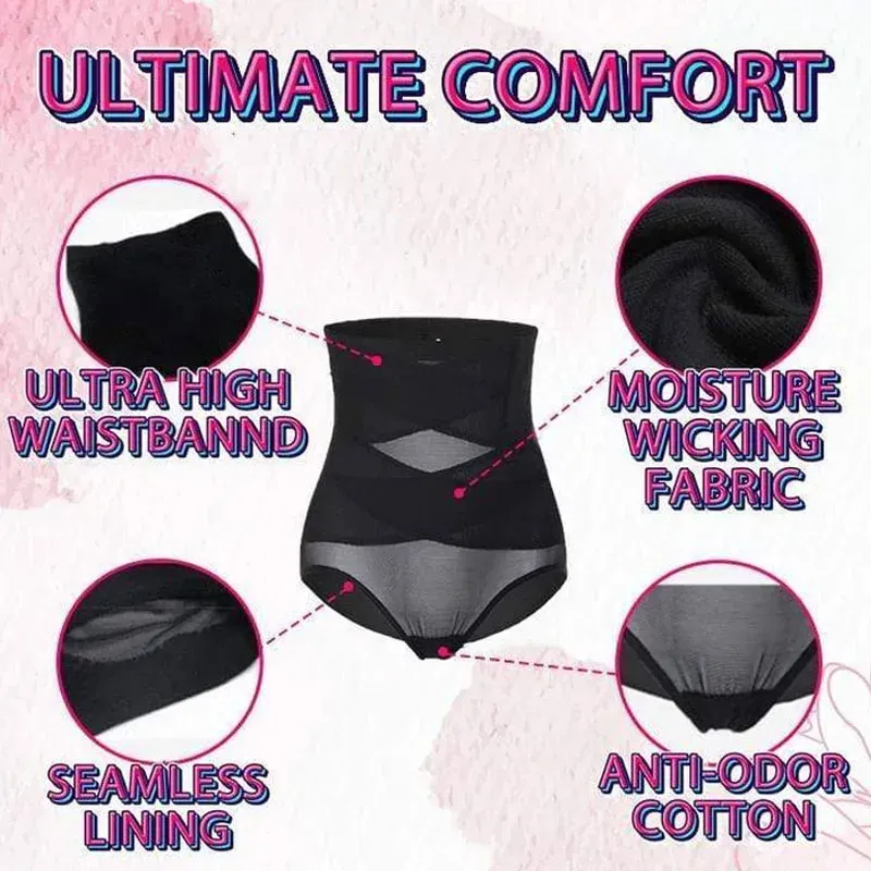 Crossover hip lift reinforced non-rolling non-marking tummy tuck