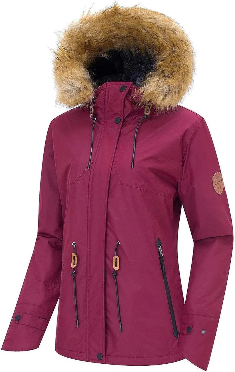 Women's Waterproof Ski Jacket Hooded Winter Snow Coat Mountain Snowboarding Jackets Insulated Fleece Parka