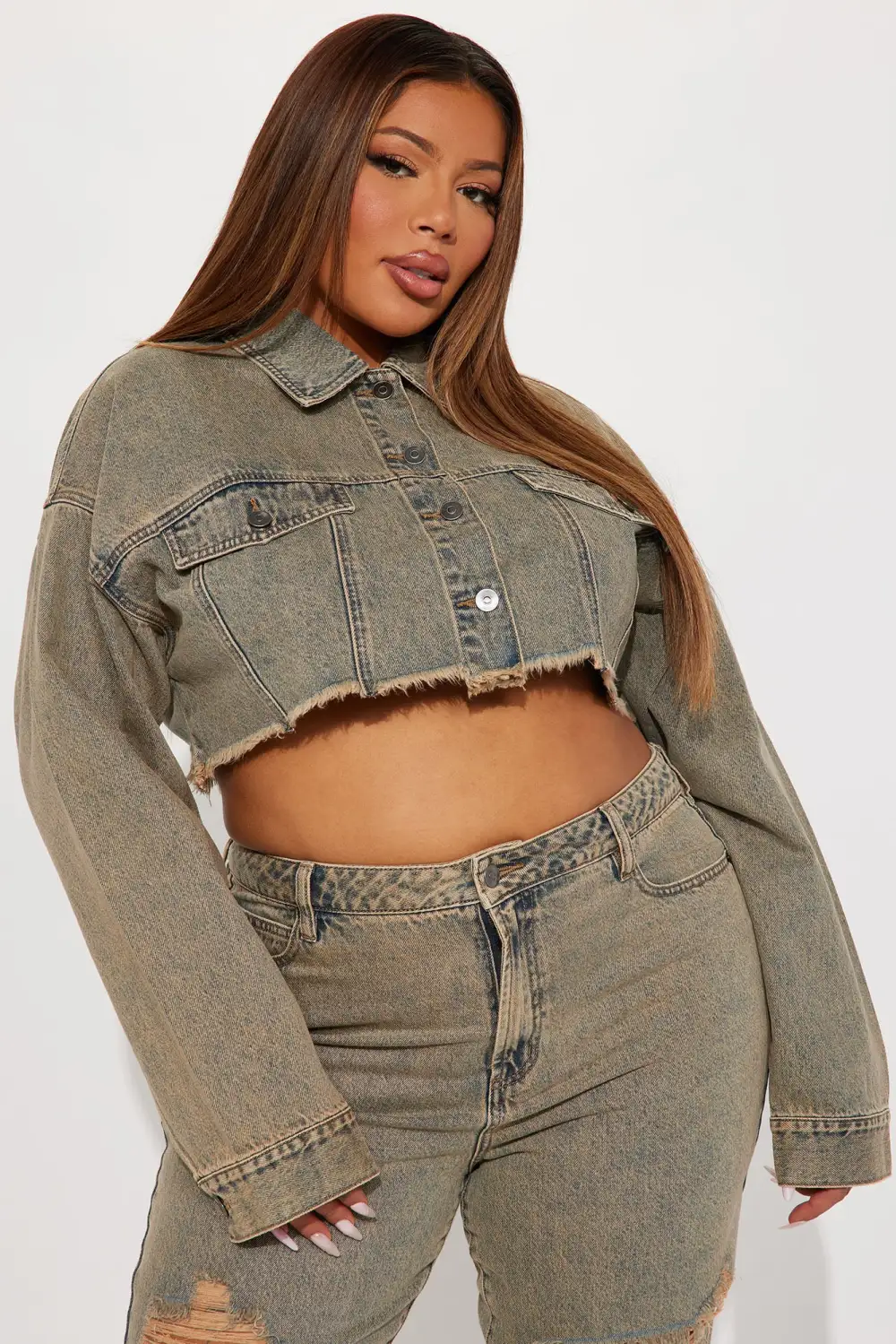 Sahara Cropped Tinted Denim Jacket - Medium Wash