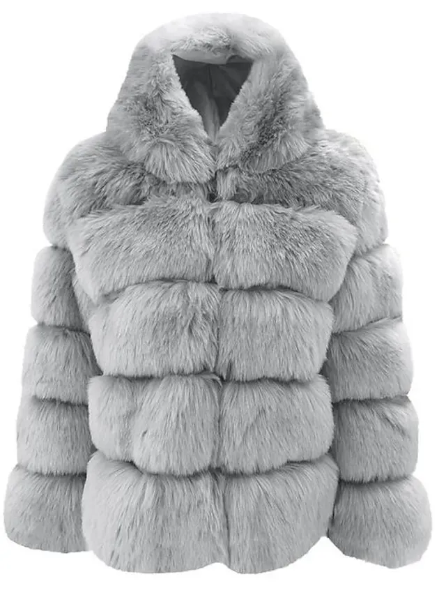 Women's Faux Fur Coat Regular Oversized Coat Sapphire Black Wine Dark Green khaki Party Party Fall Hoodie Regular Fit S M L XL XXL 3XL / Daily