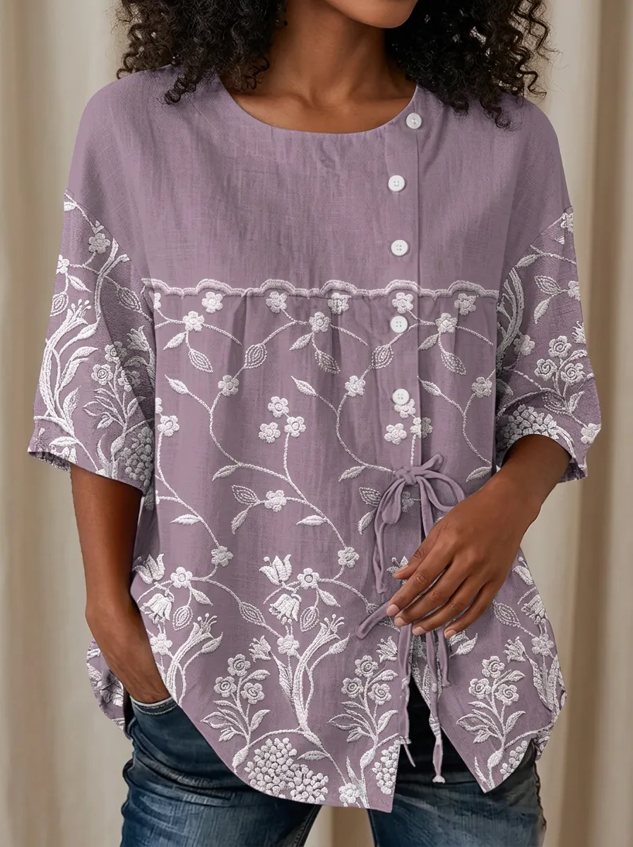 Women's Nashville Floral Embroidery Printed Top