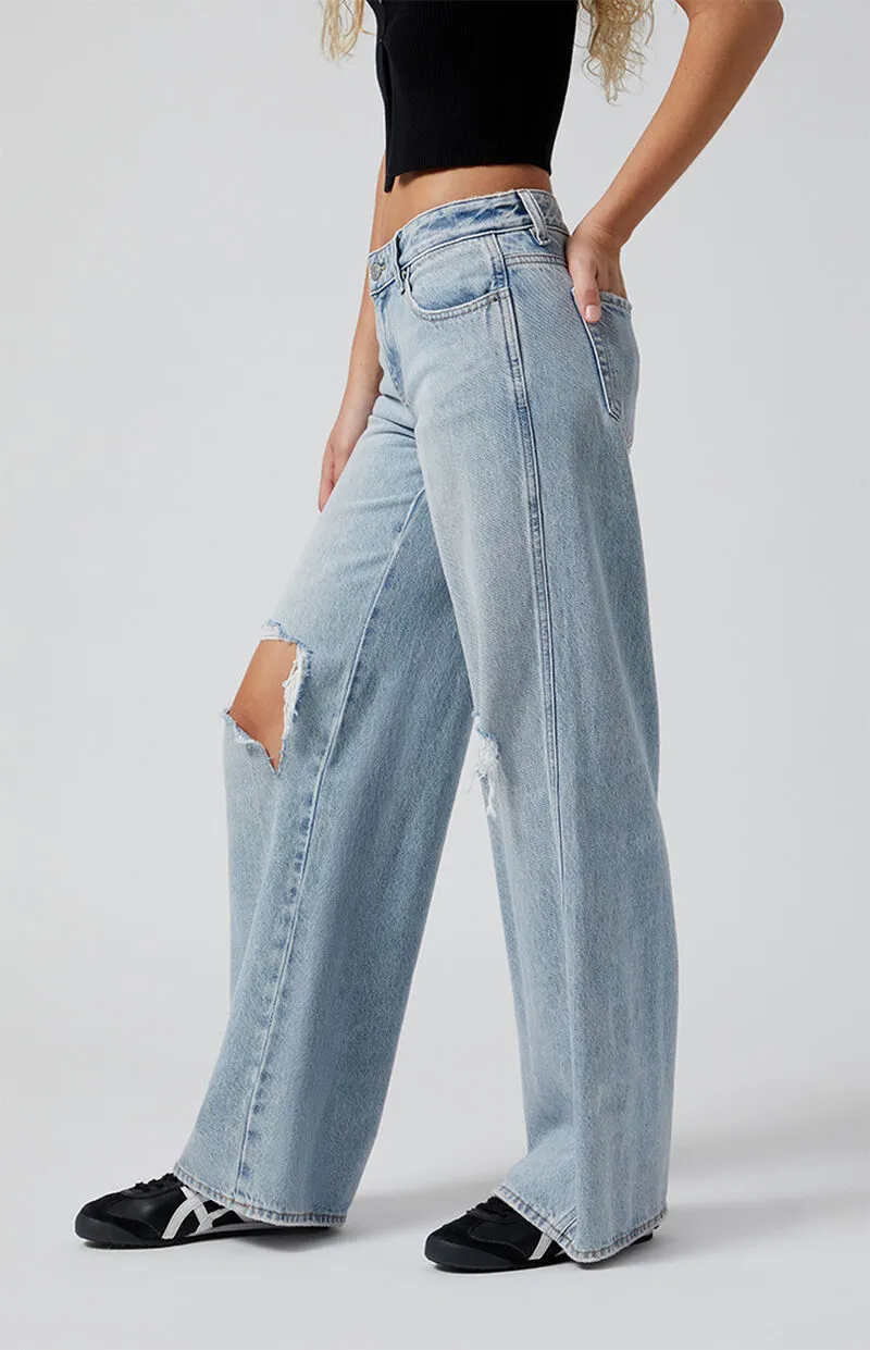 PacSun Casey Ripped Knee Low Rise Baggy Jeans Light Indigo