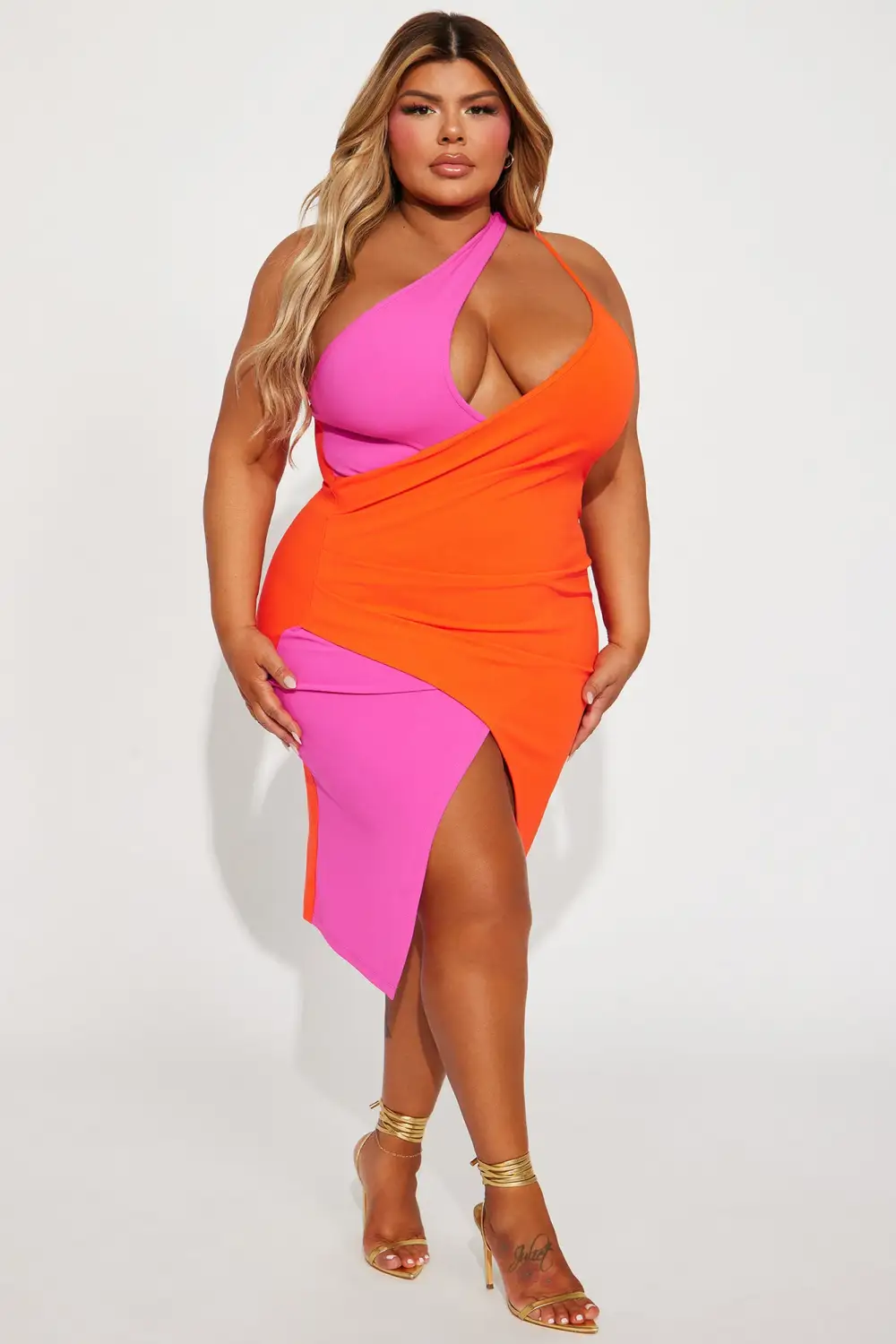 Diane Colorblock Midi Dress - Orange/combo
