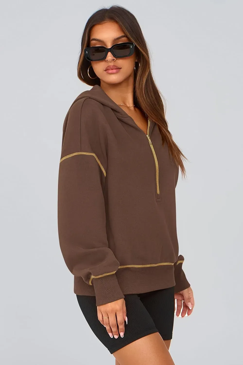Women's Hooded Sweatshirts Long Sleeve Half Zip Cropped Hoodie Pullover Winter Fashion Clothes
