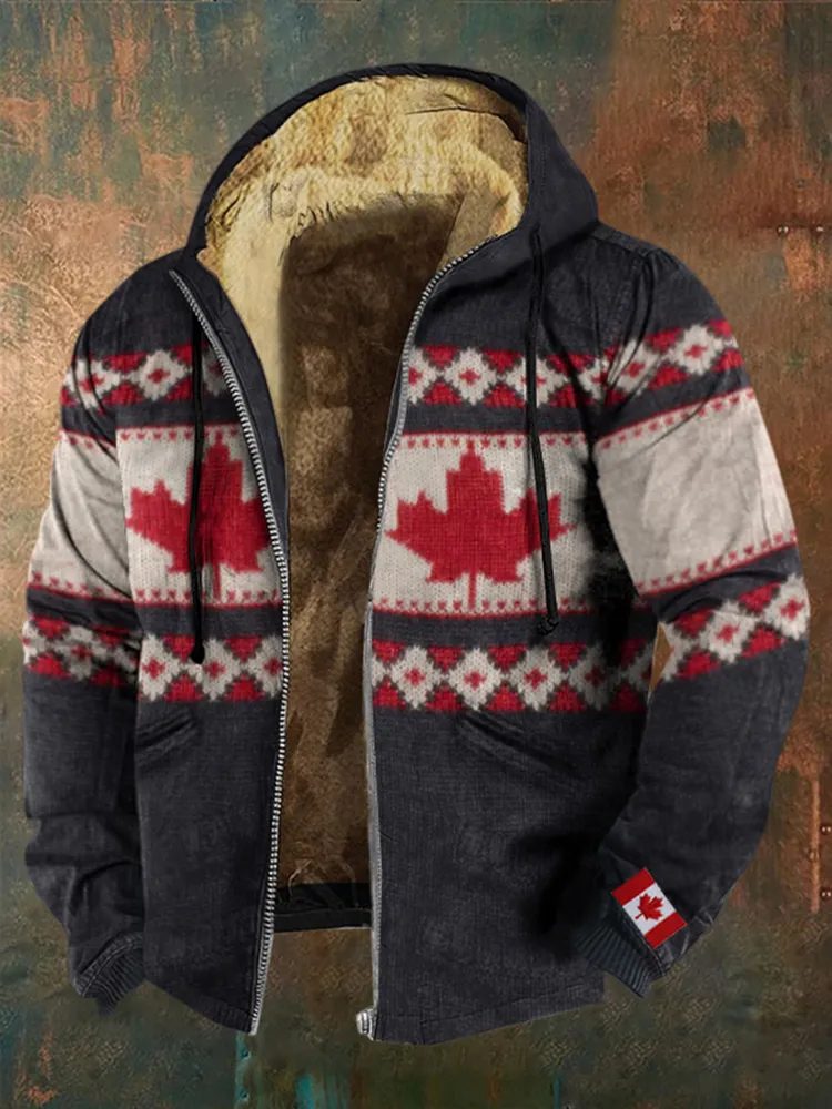 Men's Vintage Canada Maple Leaf Print Zipper Jacket