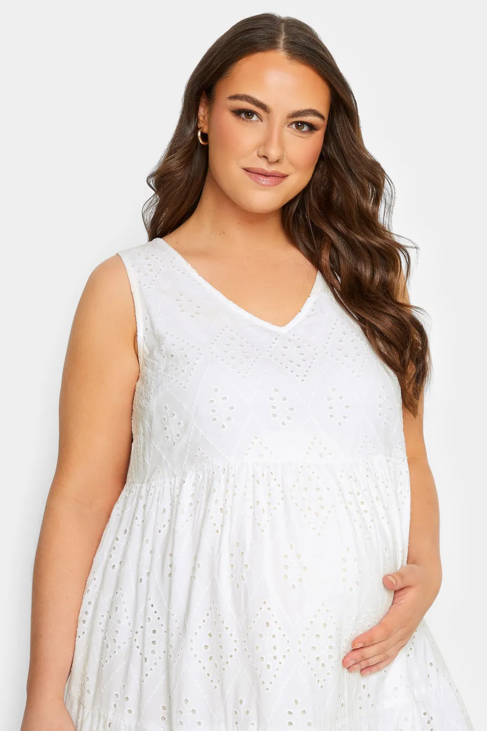 BUMP IT UP MATERNITY Curve Sage Green Broderie Anglaise Tiered Midi Dress
