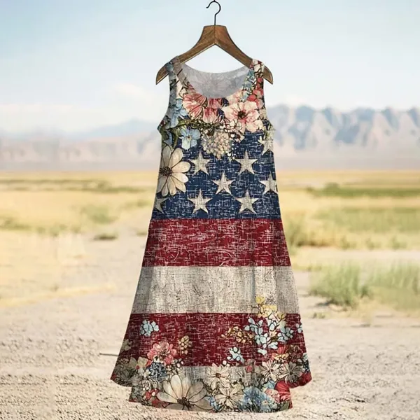 Women's Vintage Independence Day Linen Blend Tank Dress
