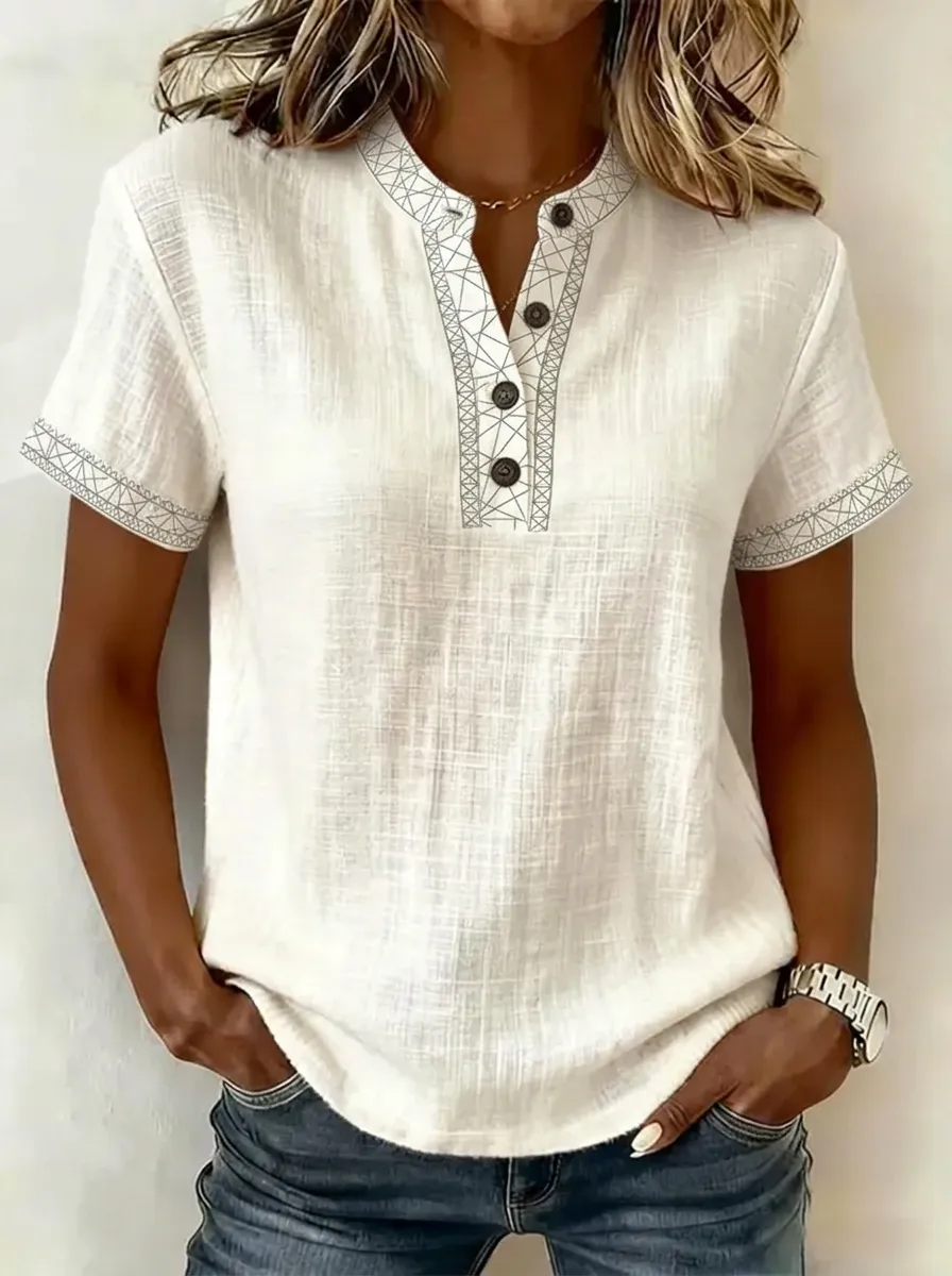 Women's Nashville Music City Geometric Pattern Printed Henley Shirt