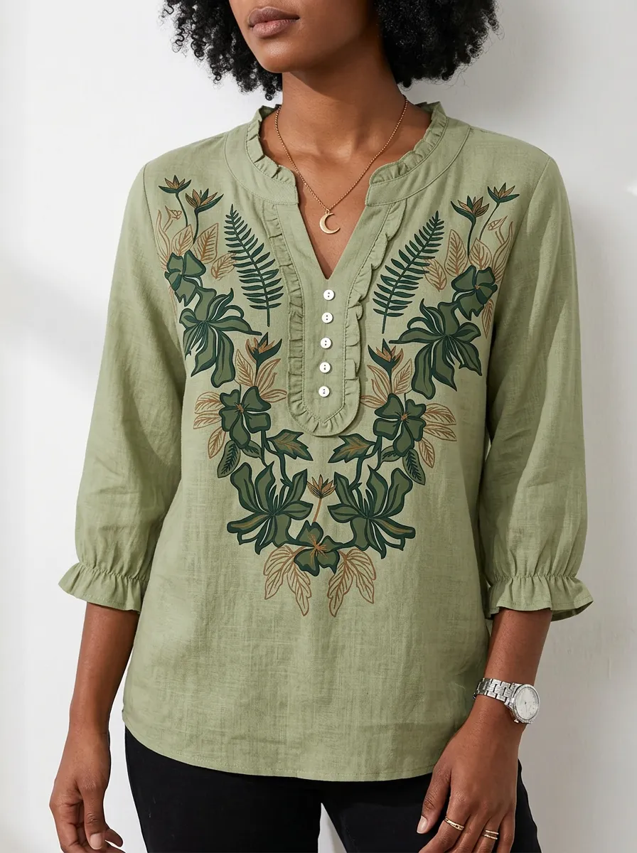 Women's Nashville Botanical Floral Embroidered Printed Top