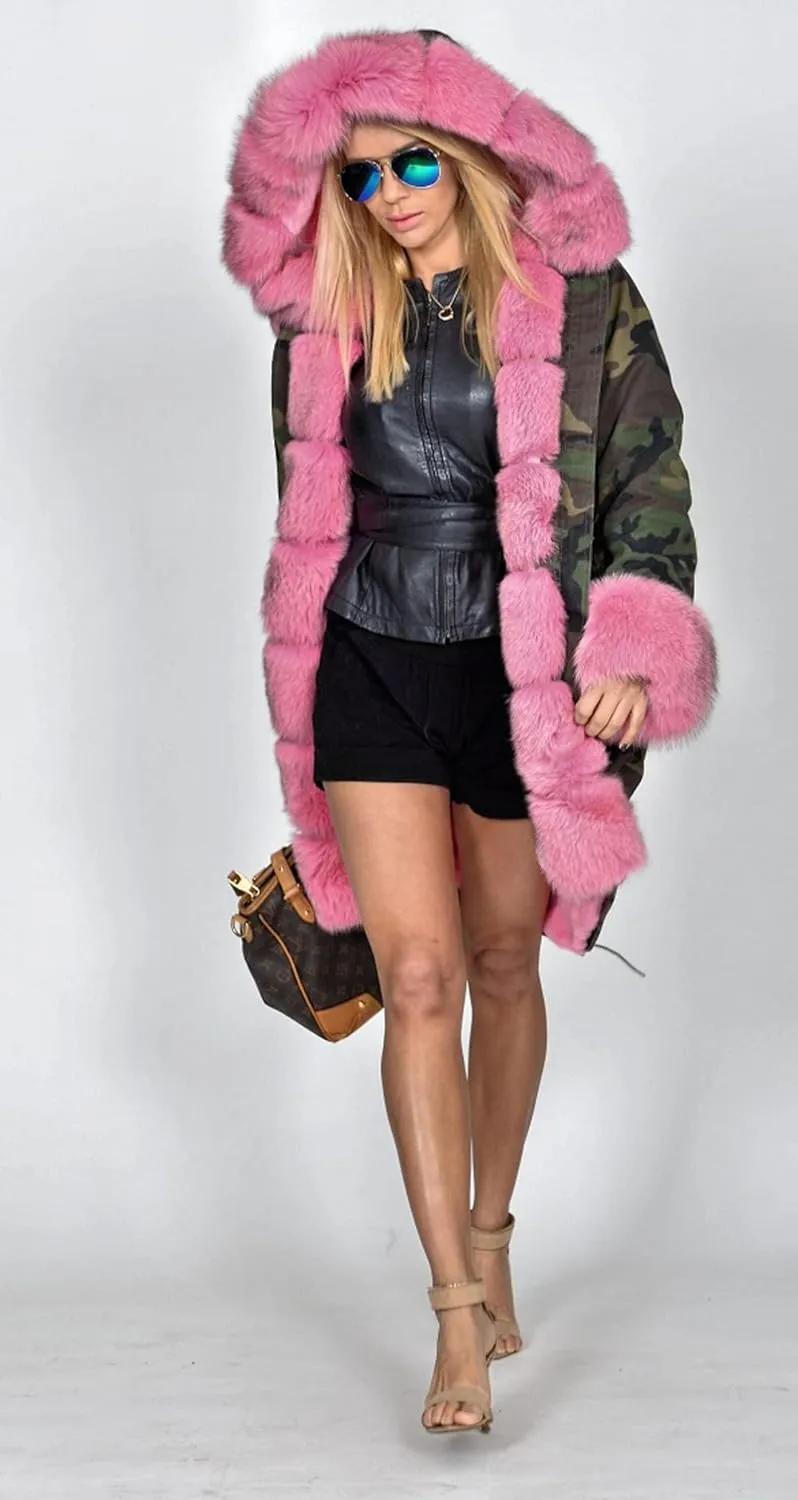 Womens Hooded Camouflage Warm Winter Coats Faux Fur Jacket Parka Overcoat