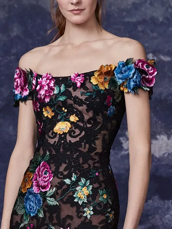 one-shoulder elegant mesh ladies dress