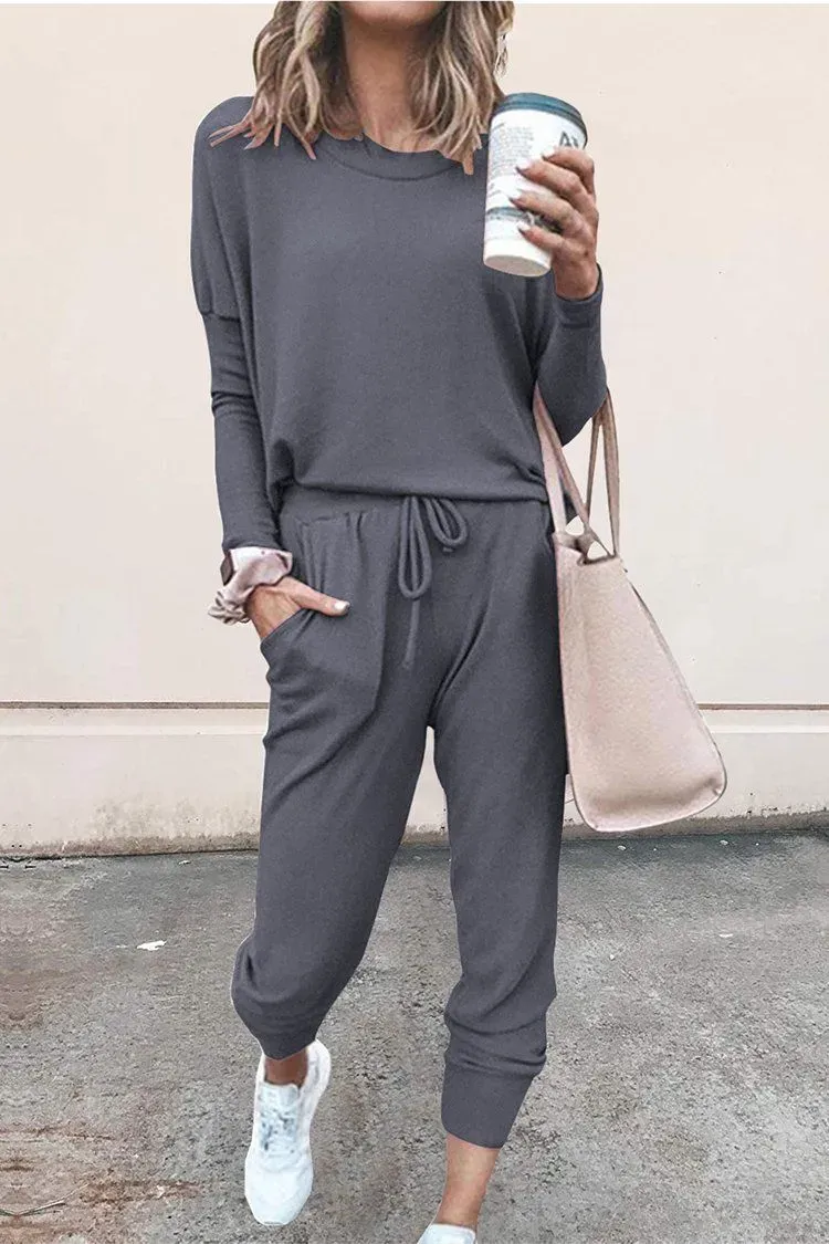Black Crew Neck Long Sleeve Oversized Tracksuit
