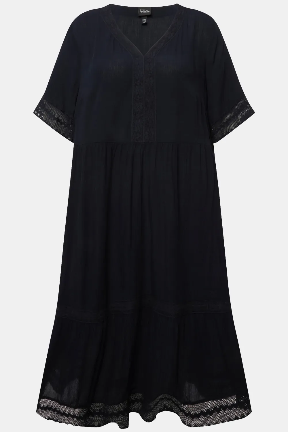 Tunika-Midikleid, Spitze, A-Linie, V-Ausschnitt, Halbarm