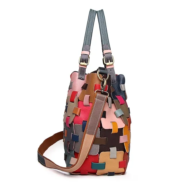 Women's Handbag Cowhide Daily Office & Career Zipper Geometric Rainbow