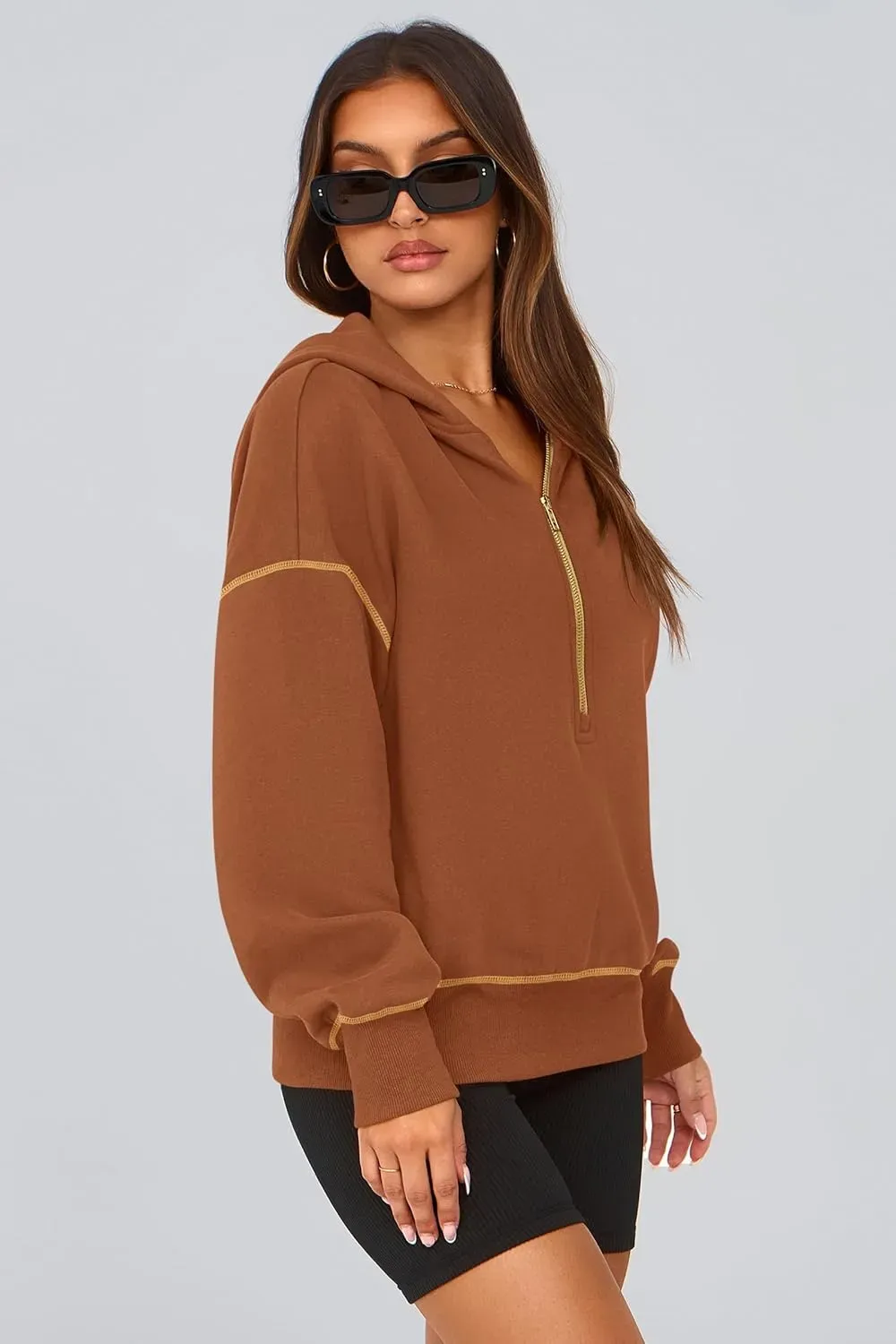Women's Hooded Sweatshirts Long Sleeve Half Zip Cropped Hoodie Pullover Winter Fashion Clothes