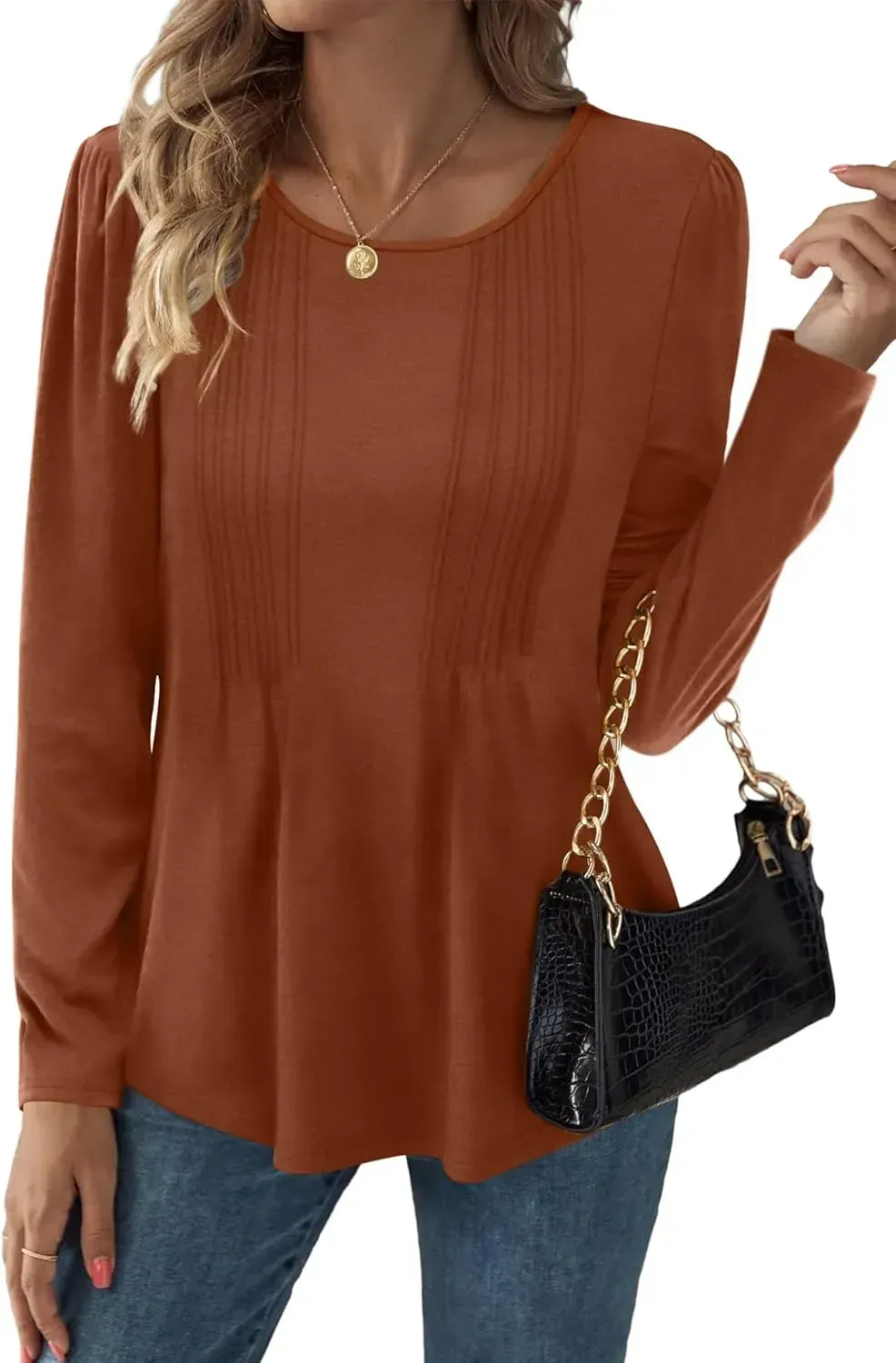 WIHOLL Blouses for Womens Dressy Casual 2024 Fall Tops Long Sleeve Shirts Loose Fit Tunics