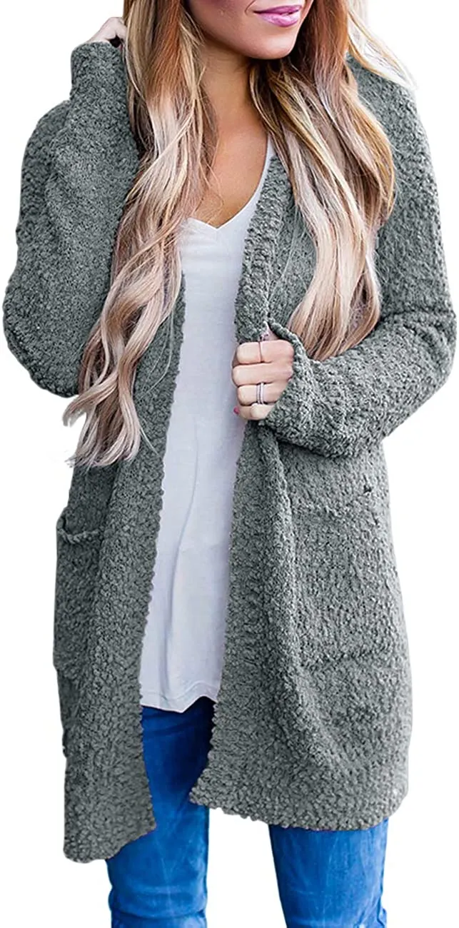 Women's Long Sleeve Soft Chunky Knit Sweater Open Front Cardigans Outwear Coat