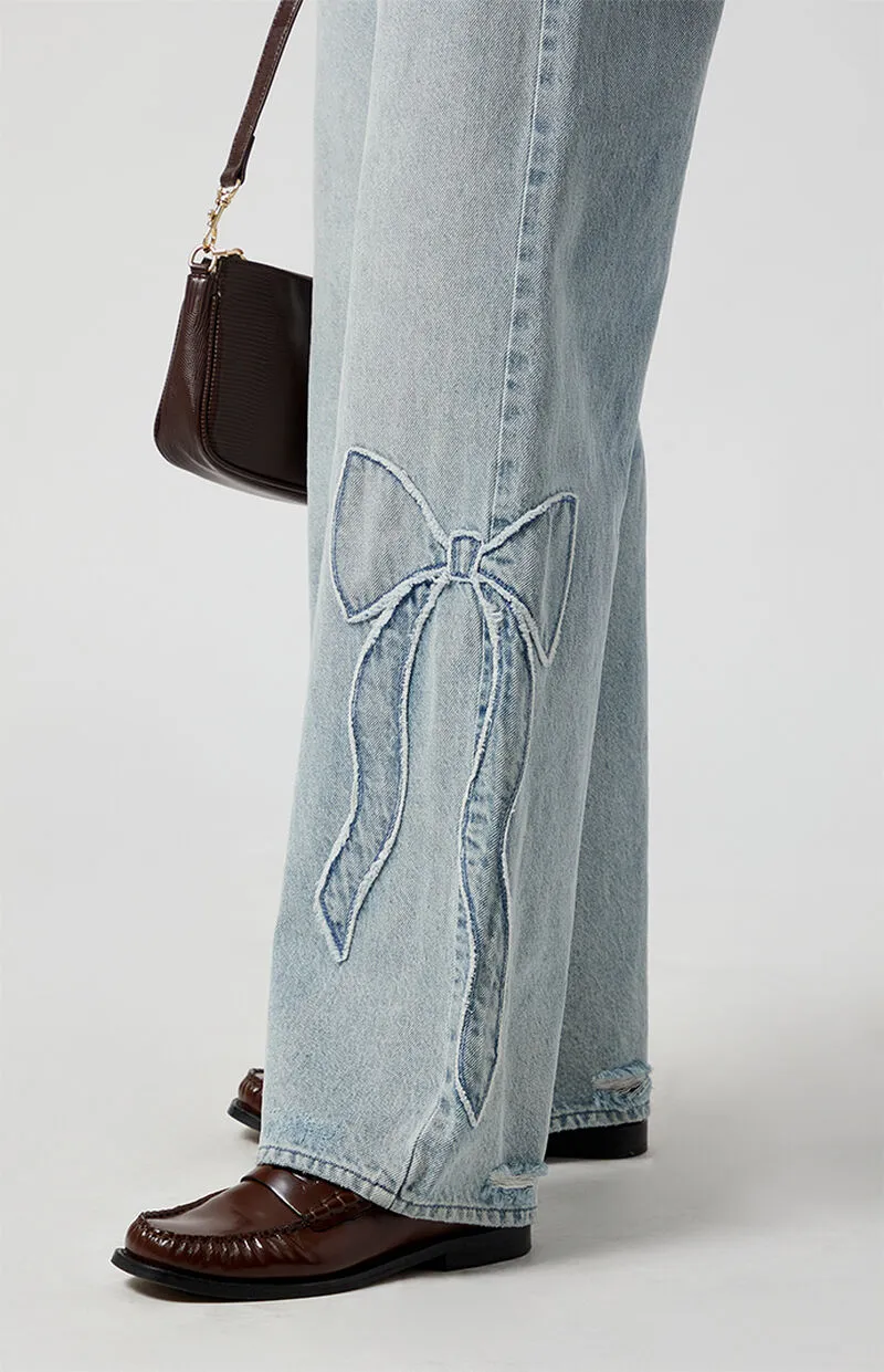 PacSun Casey Bow Low Rise Baggy Jeans Light Indigo
