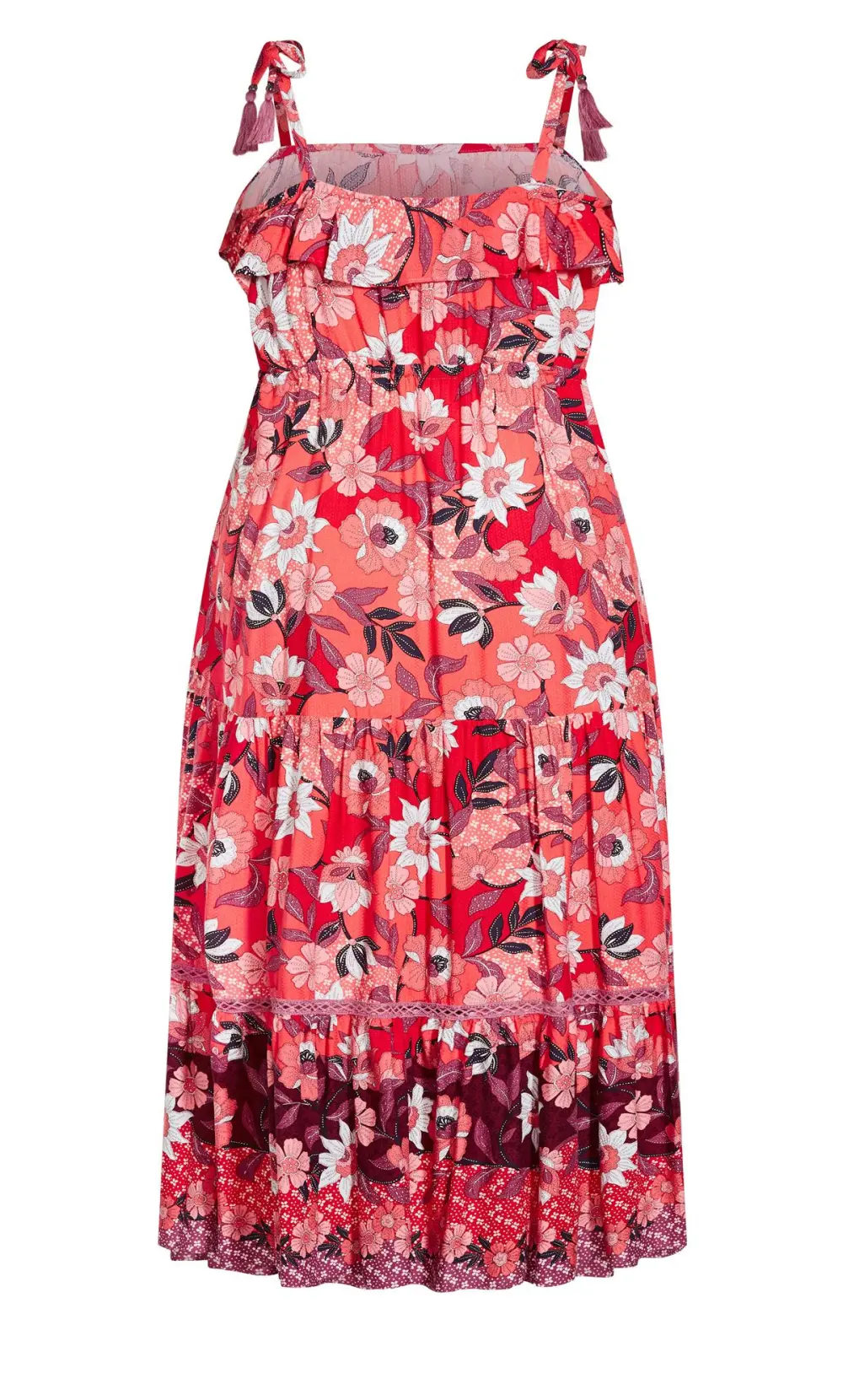 Evans Pink Floral Print Crochet Hem Midi Dress