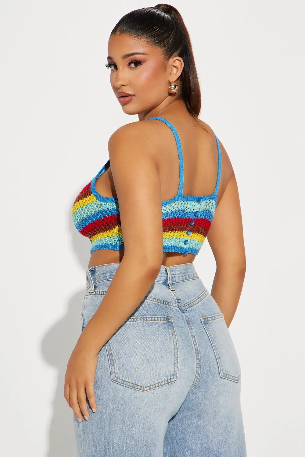 In The Sun Striped Crochet Top - Blue/combo