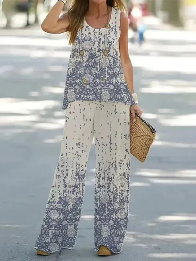 Crew Neck Jersey Polka Dots Casual Two-Piece Set