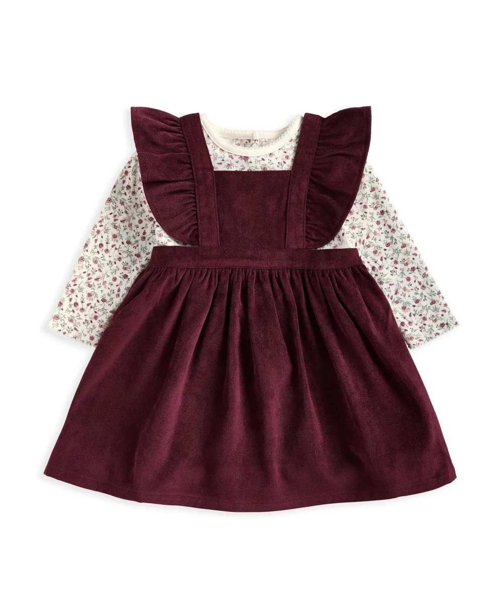 Winter Ditsy Floral Bodysuit & Pinafore Dress (2 Piece)