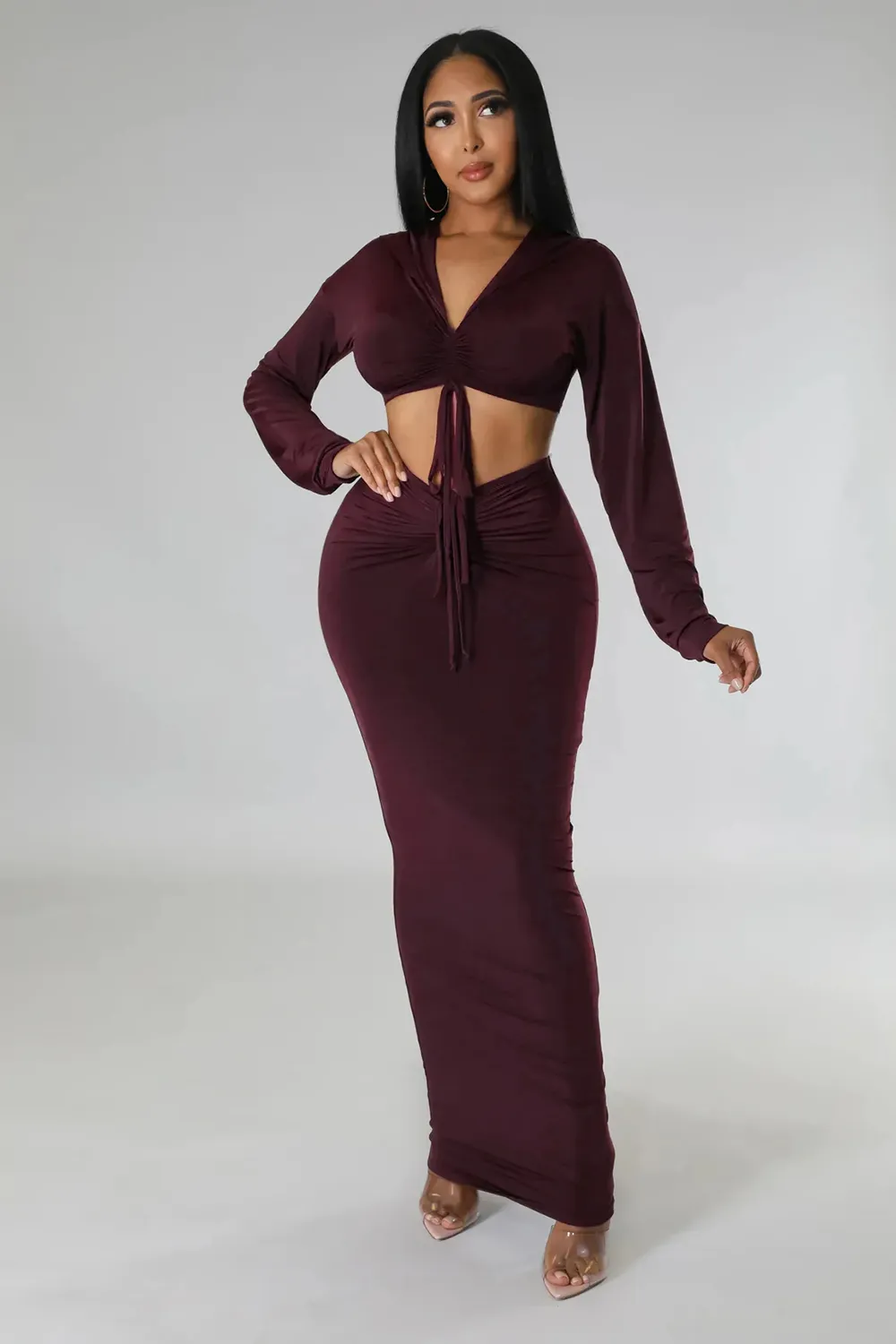 Spring/Summer Ethnic Clothing Long African Skirts Sets Women 2 Piece Set Drawstring Traditional Africa Outfits Fashion Solid Sexy Skirt Suits 2023