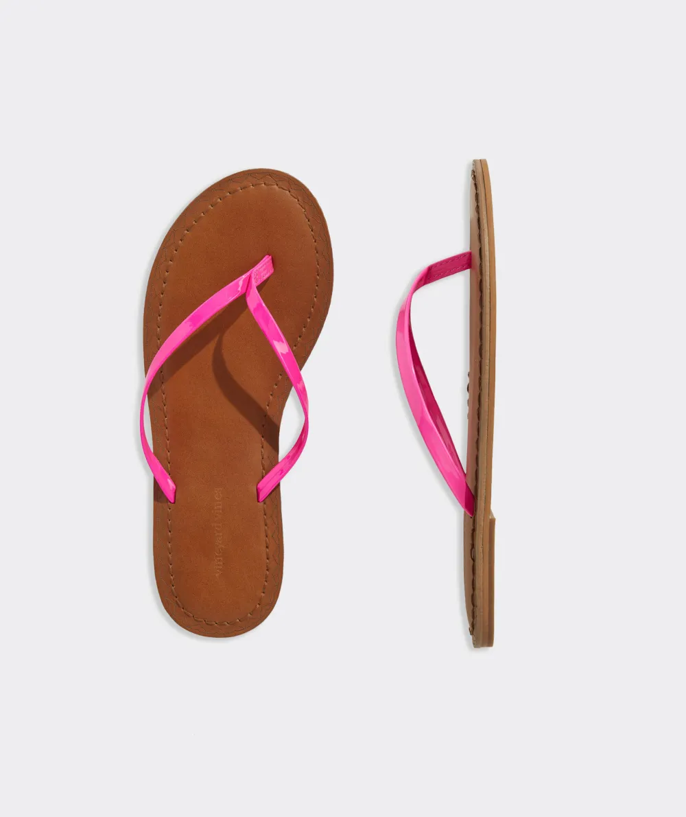 Skinny Strap Patent Leather Flip Flops