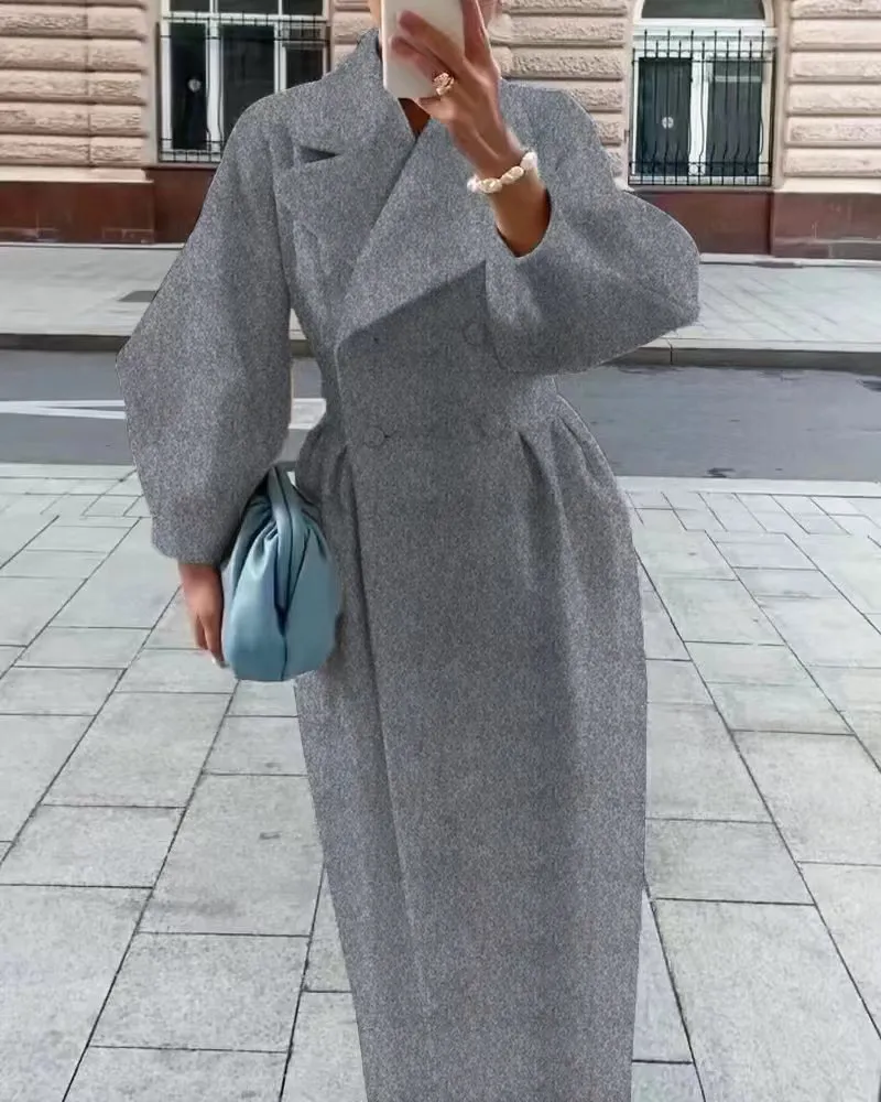 Retro Court Style Lantern Sleeve Large Lapel Long Coat