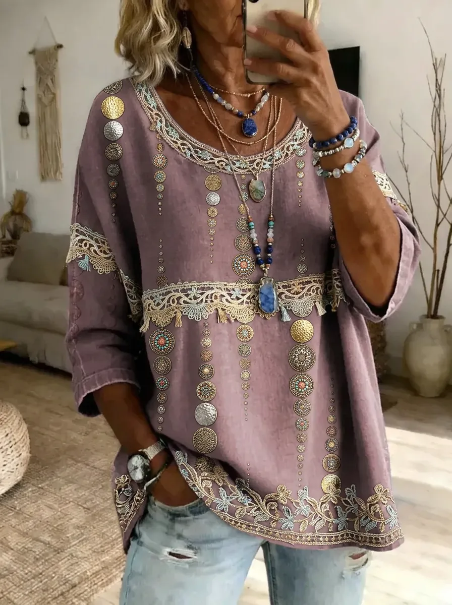 Women's Nashville Boho Geometric Circle Printed Top