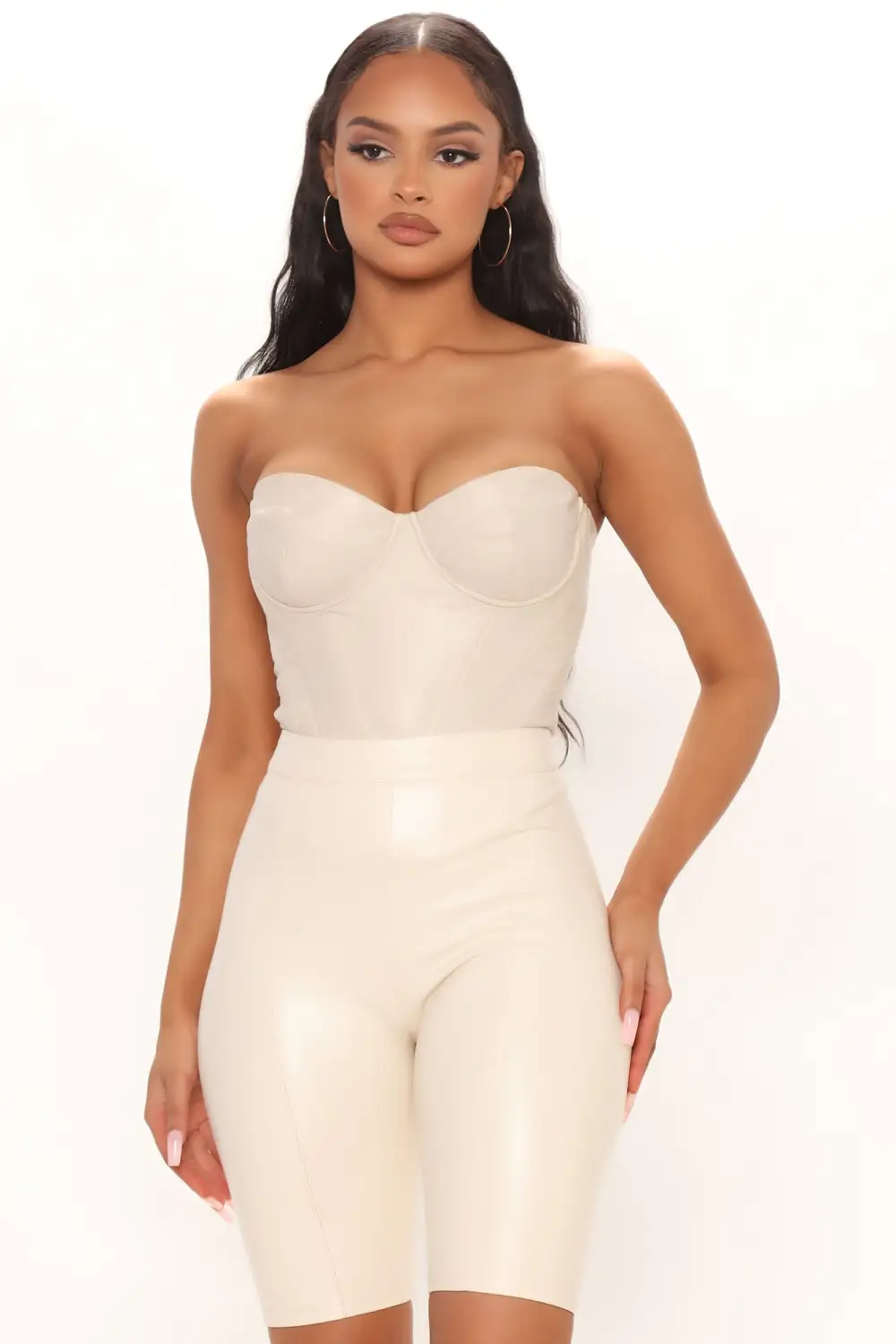Bae For Tonight Faux Leather Corset Top - Nude