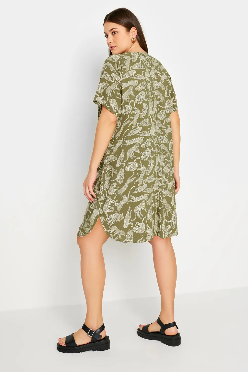 Yours Curve Green Leopard Print Tunic Dress
