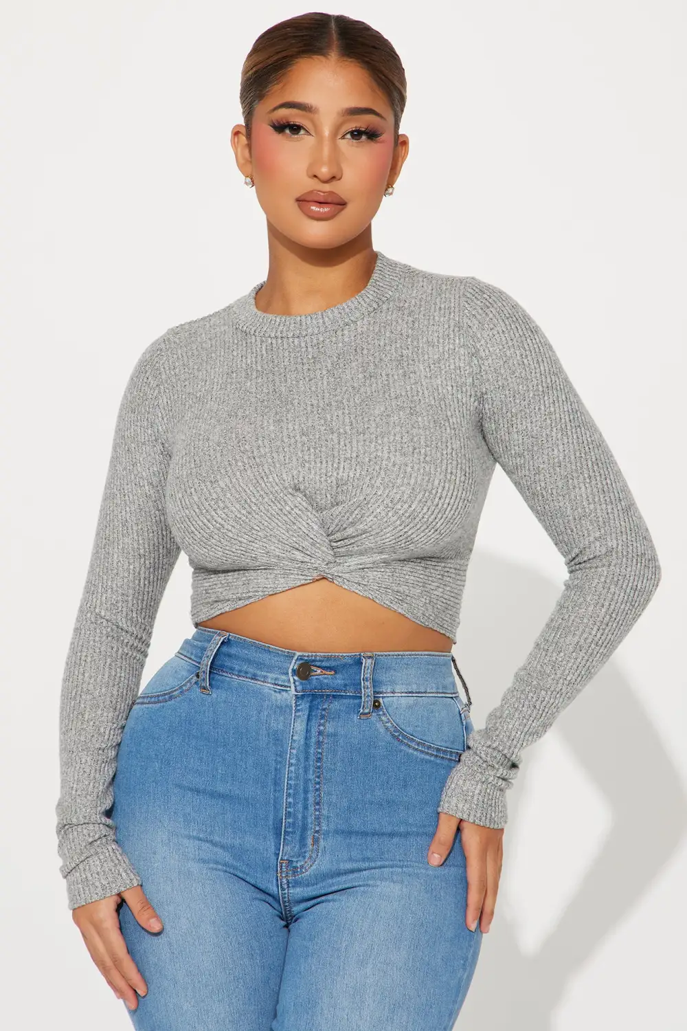 Hold Me Close Long Sleeve Top - Heather Grey