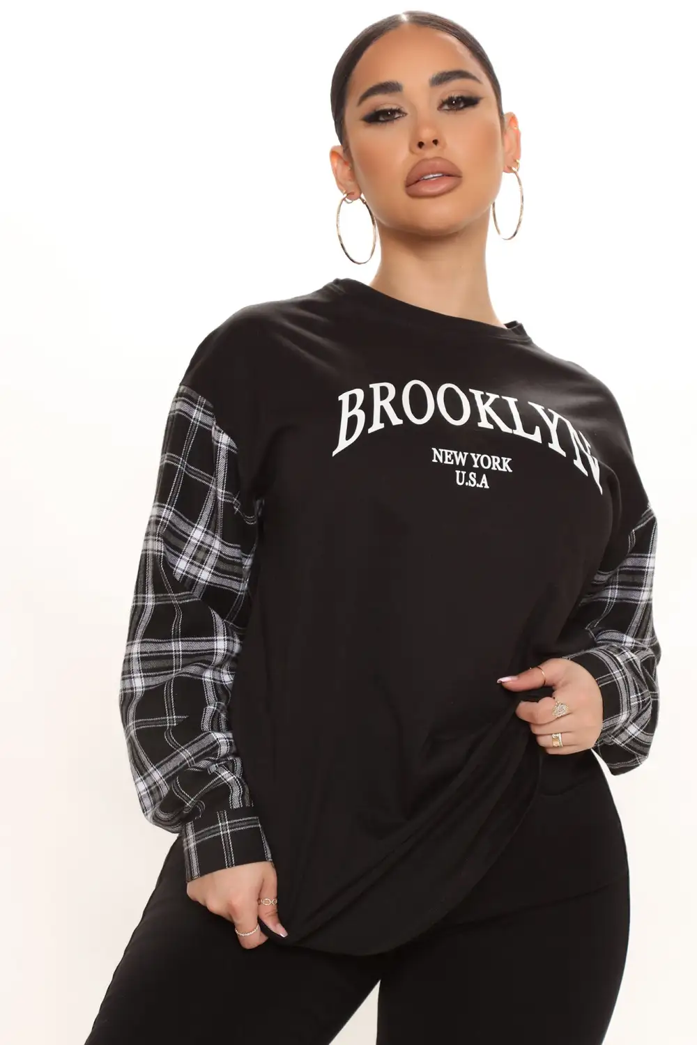Brooklyn Plaid Tunic Top - Black/White