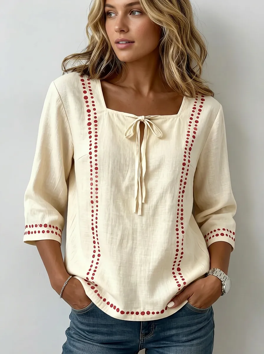 Women's Nashville Polka Dot Printed Square Neck Top