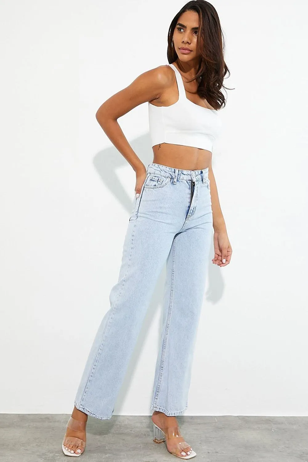 blue high waist jeans