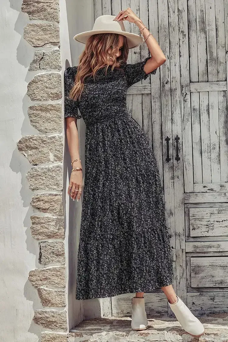 Summer Ruffle Bohemian Tiered Smocked Maxi Dress