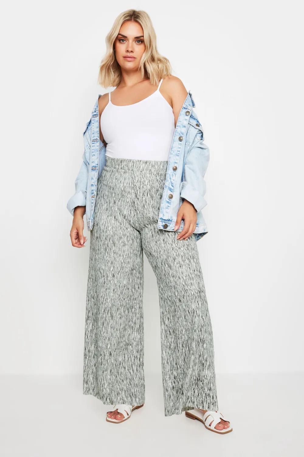 YOURS Curve Dark Grey Abstract Print Textured Wide Leg Trousers