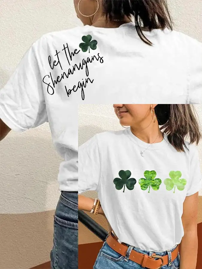 Women's St. Patrick's Day Let The Shenanigans Begin Lucky Shamrock Casual Tee