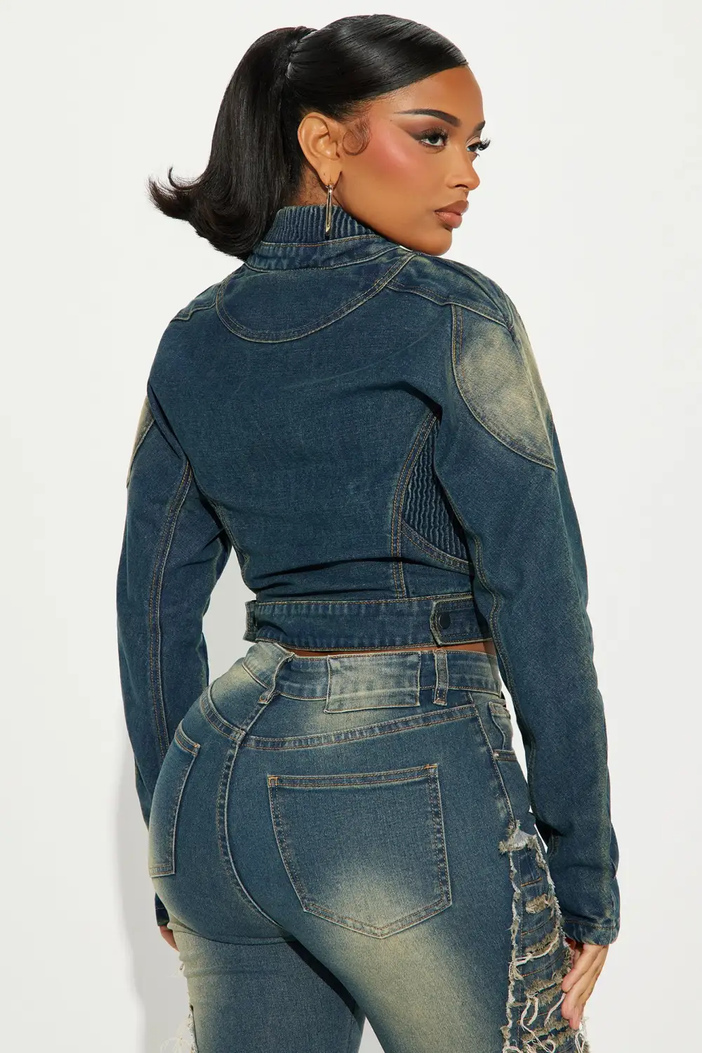 Contenta Denim Moto Jacket - Dark Wash